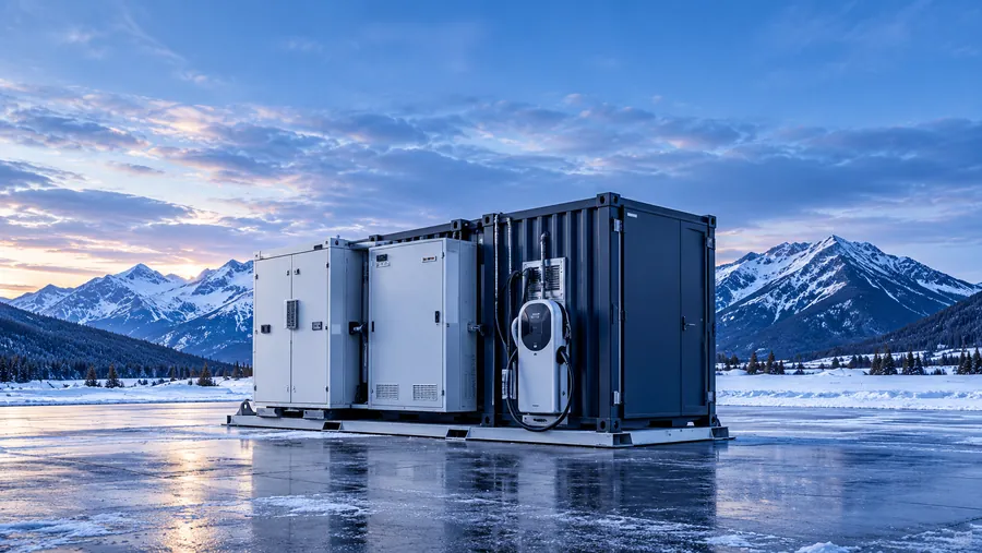 Mobil energicontainer i vinterlandskap